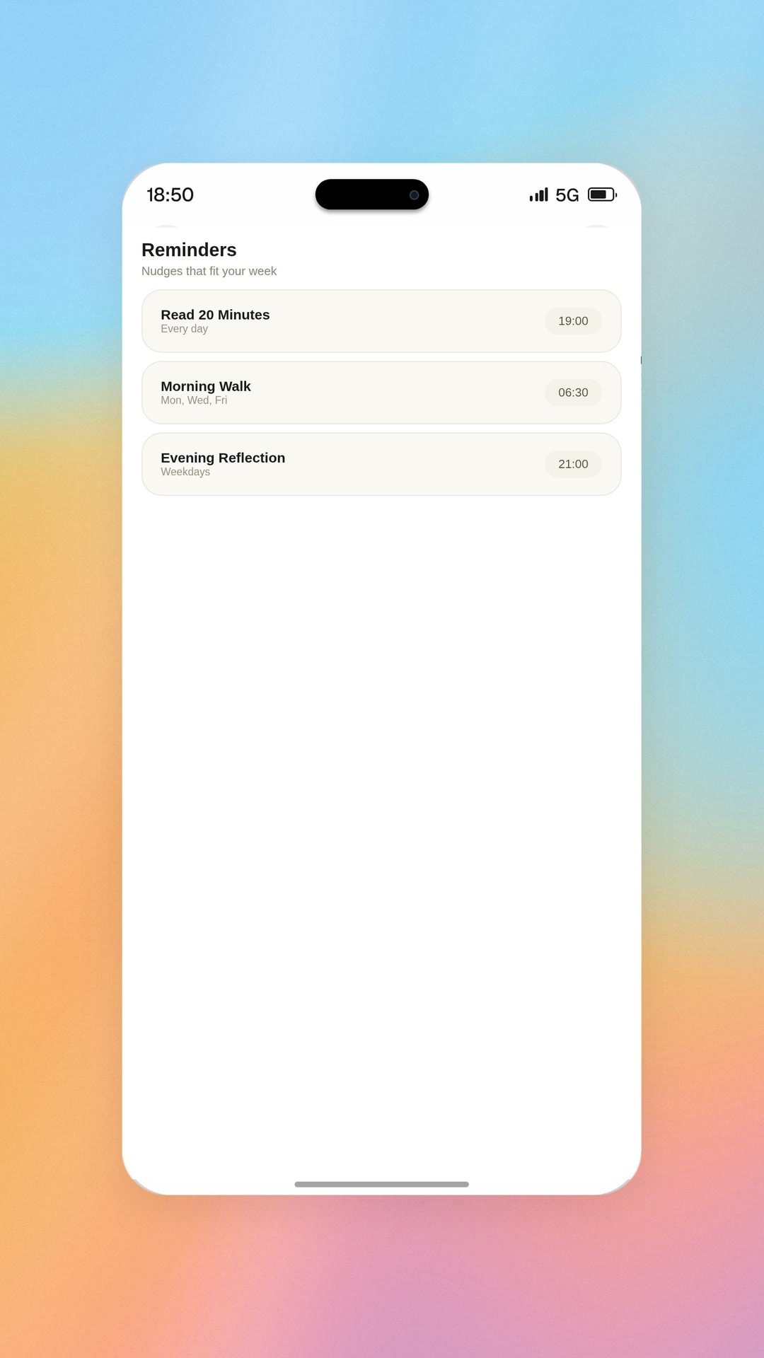 Aksa app reminders that fit your week, on a soft sky background (illustration)